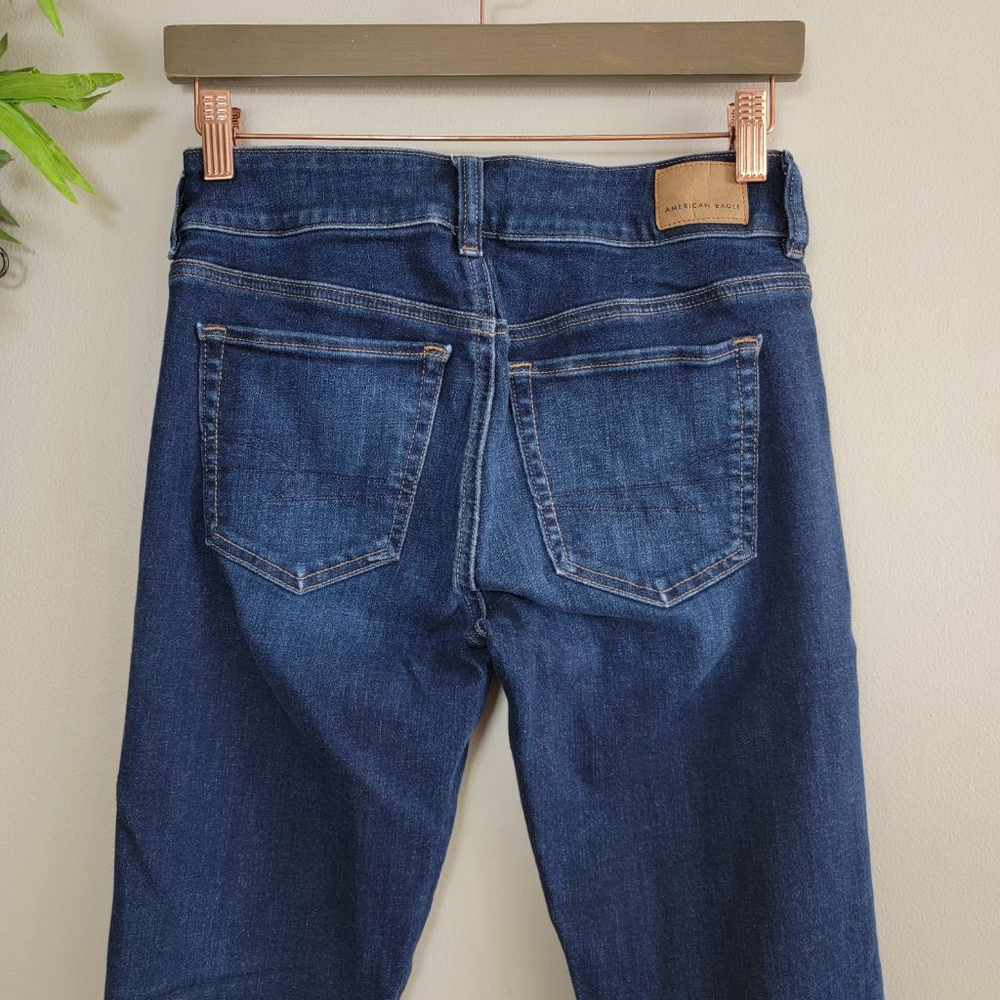 American Eagle Kick Boot Jeans Dark Blue Wash Low Rise Stretch Bootcut AE 2 - Picture 8 of 11